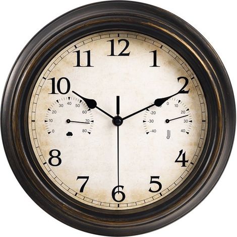 Horloge extérieure étanche - Avec thermomètre et hygromètre - Mouvement silencieux - Horloge murale vintage - Ø 30 cm (1/5)