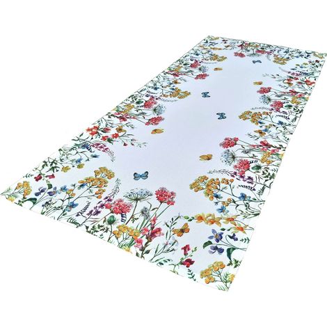 Tischläufer, weiß mit bunten Blumen, rechteckig, 40 x 85 cm, für Couchtisch/Kommode