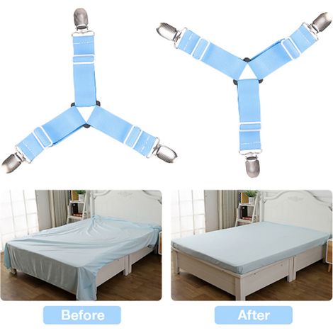 Lot de 4 fixations pour drap bleu réglables, pinces antidérapantes pour canapé, nappe, housse de matelas (1/2)