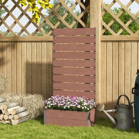 Jardinière avec treillis, bac à fleurs, pour plantes grimpantes, légumes, fleurs, 72 x 38 x 150 cm, marron clair