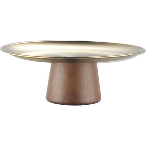Cake Stand - Stainless Steel Plate Wooden Base - Elevated Dessert Display Stand for Parties Weddings Cafes - Large (1/5)