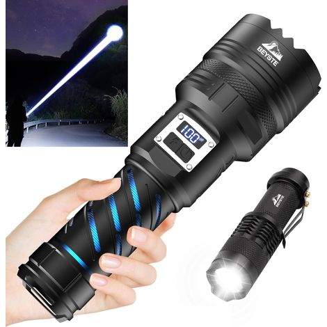 Lampe Torche LED Ultra Puissante, 600000 Lumens Lampe De Poche, Torche LED Puissante Rechargeable, Lampe Torche Puissante, Torche à Haute Luminosité, 2 Commutateur XHQ100.2 Tactique Torches