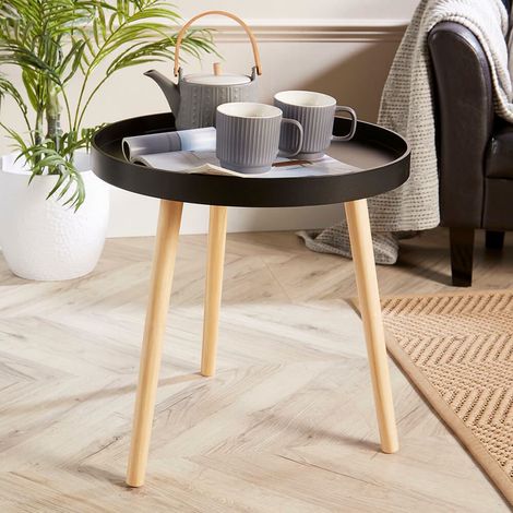 Black Round Coffee Accent Side Table Modern Living Room Furniture Lipped Edge (1/5)