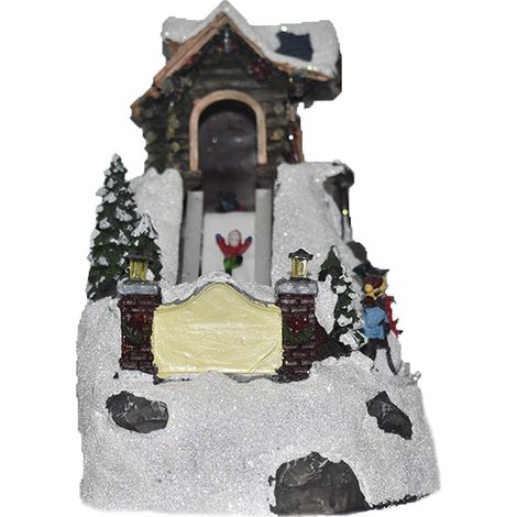 Giostra giostrina innevata villaggio babbo natale bambini sciatori decorazioni natalizi luci suoni movimento 19 cm (1/5)
