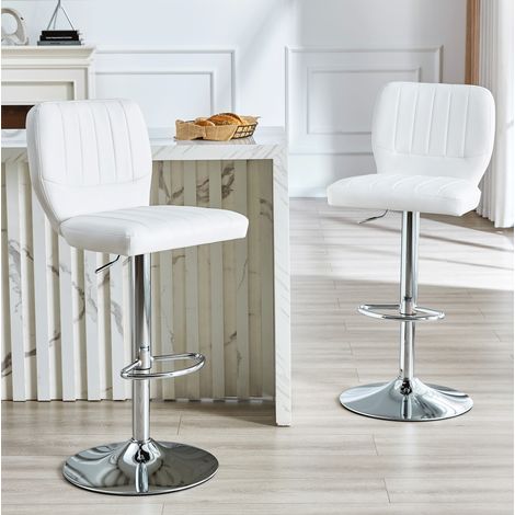 Taburete de bar giratorio 360° de PU y metal blanco 52x45x114 cm FLORAGRACE (1/5)