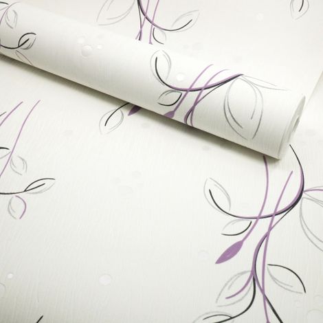 Papier peint vinyle expansé sur intissé - Basique - Motif floral violet pois satiné - Rouleau(x) (1/5)
