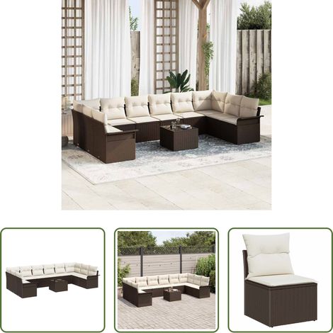 vidaXL Conjunto de sofá de jardín 11 uds. Marrón ratán sintético (1/5)