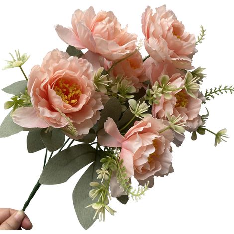 Ramo de peonías de seda hecho a mano, duradero e ideal para la decoración del hogar y bodas, color rosa claro, 1 unidad.