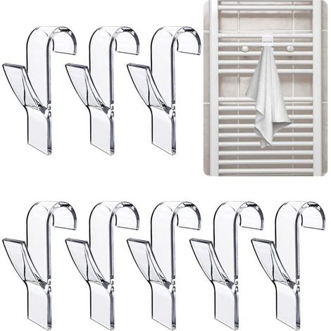 8 ganchos transparentes para toallero/radiador, ganchos para toallero, ganchos para toallas de baño, ganchos para radiador de baño, colgador de toallas, baño, oficina, armario -Crezuo