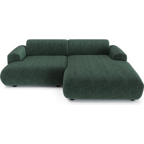 Canapé d'angle droit 4 places en velours à motifs vert émeraude MYRA (1/5)