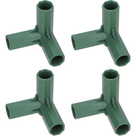 [Conectores de PVC] Conectores FlexPro [16 mm] (12 piezas, 4 abrazaderas de tubo de 3 vías) para la construcción de invernaderos, soportes para flores y sistemas de protección solar, verdes (1/4)
