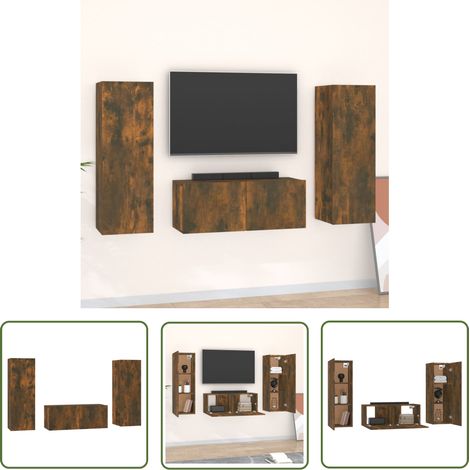 The Living Store 3-tlg. TV-Schrank-Set Räuchereiche Holzwerkstoff - TV-Schrank - Holzwerkstoff - Fernsehtisch - Regal - Wohnzimmer Dekoration (1/5)