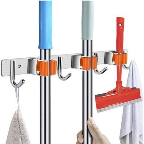 Porte-outils mural pour balais et serpillères, avec crochets pour suspendre les balais, en acier inoxydable,
