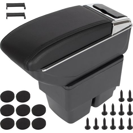 Reposabrazos para Ford Fiesta VI MK7 08-17 con compartimento de almacenamiento, cuero ecológico negro + kit de instalación. (1/2)
