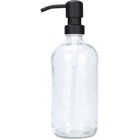 Distributeur savon verre transparent épais 500 ml, pompe inox, salle de bain/cuisine (1/5)