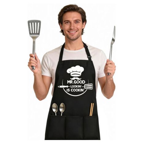 royaluxe-Tablier de cuisine professionnel 67 x 77 cm – Unisexe, résistant aux taches, tablier de restaurant, tablier de barbecue, tablier de céramique, tablier de peinture, tablier de pâtisserie (1/5)