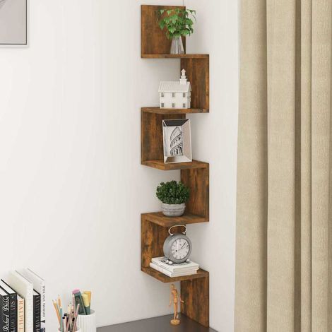 vidaXL Étagère d'angle murale Chêne fumé 20x20x127,5cm Bois ingénierie (1/5)