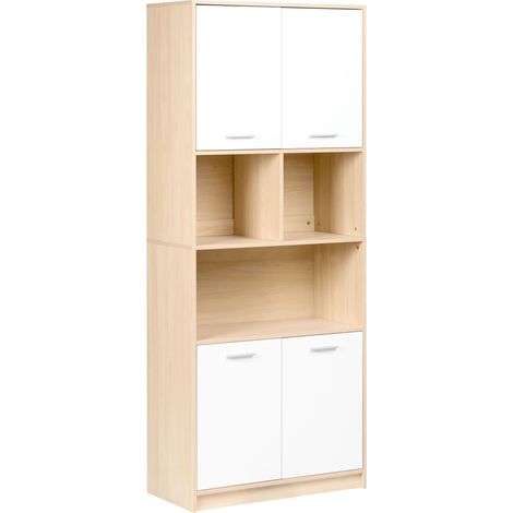 4 Door Bookcase Light Brown and White Particle Board Minimalistic Office Furniture Open and Close Shelves ZEHNA (1/5)