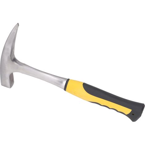 Marteau de géologue tête pointue et plate type bec de canard, manche caoutchouc antichoc, outil de frappe résistant aux impacts, 2 extrémités, usage professionnel. (1/5)