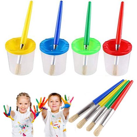 Pinsel und 4 auslaufsichere Becher mit Deckel für Anfängerkinder (1/5)