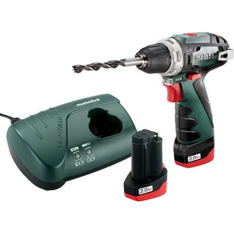 Metabo - Taladro atornillador a batería 12V, 2x batería 2,0 Ah Li-Power, cargador 600984000