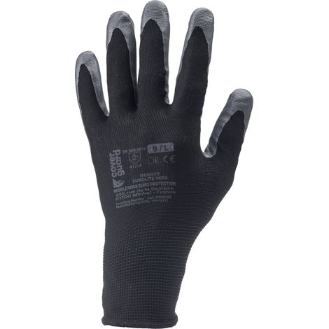 Handschuhe für Handhabung, Polyester, schwarz, mit beschichteter Nitril-Palme, grau, Größe 7 (1/2)