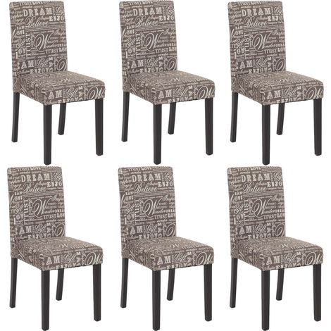 Juego de 6 sillas de comedor Silla de cocina Littau, textil con letras, gris, patas oscuras