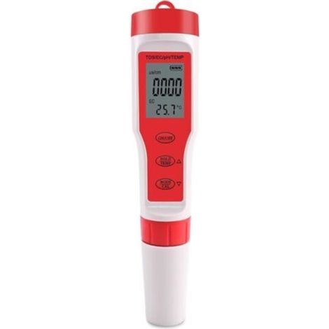 Testeur de pH/TDS/EC/température portable 4 en 1 avec compensation de température et arrêt automatique pour piscines, eau potable et aquariums.