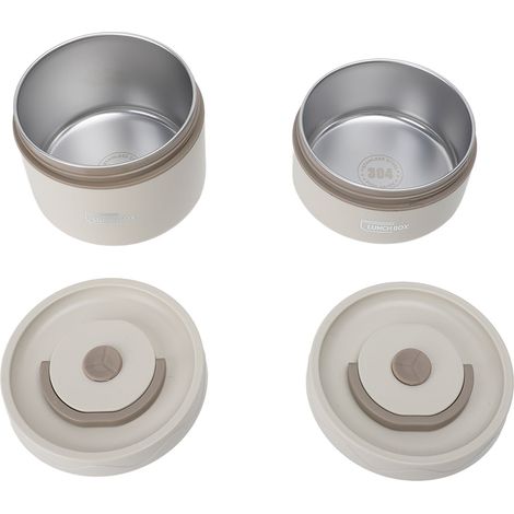Isolierter Lunchbehälter aus Edelstahl 304, runde, tragbare, multifunktionale, versiegelte Thermobox mit Tasche, Beige, 2 Stück (1/5)