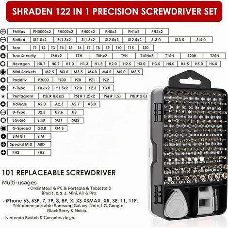 Kit d’outils et tournevis de précision avec étui - Pour réparer électronique, ordinateur, téléphone portable, ordinateur portable, console de jeu, montre, lunettes - Gris (1/4)