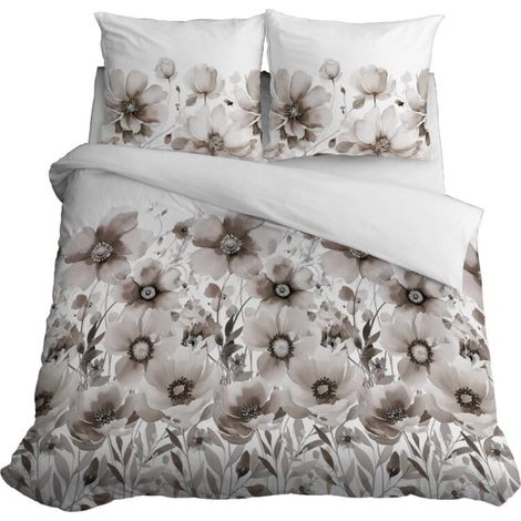 Parure de lit en satin 160x200 Fleurs Beige (1/5)