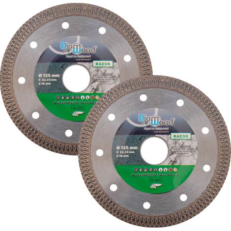 Lot de 2 Disques Diamant 125 x Al. 22,23 x Ht. 10 x ép. 1,2 mm Grès Cérame, Granite, Marbre, Carrelage - RAZOR - Diamwood (1/5)
