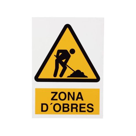 Señal de advertencia en catalán: Zona d'obres                                                          297X210 mm (1/2)