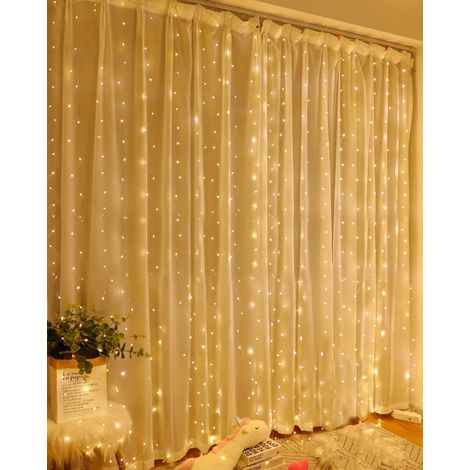 Rideau Lumineux Blanc Chaud 200LED, 2mx2m LED, Intérieur Chaîne Lumineuse USB pour Noël Mariage Fenêtre Mur Chambre Fête Décoration (1/5)