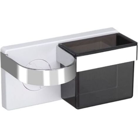 Supporto autoadesivo da parete per asciugacapelli con vano portaoggetti in ABS per spazzole e accessori per lo styling, con fissaggi in silicone.
