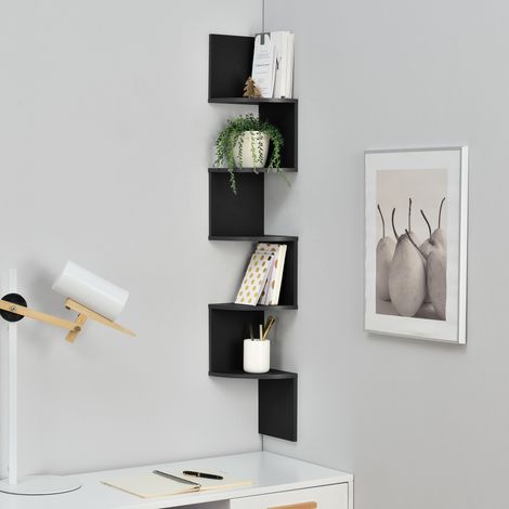 Scaffale Angolare da Parete Lysaker Design Zigzag con 5 Ripiani - Nero [en.casa] (1/4)