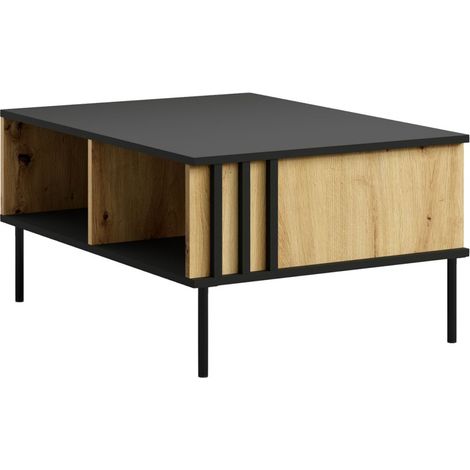 Design-Couchtisch IZO – Onyx Schwarz & Helles Eichenholz – 87x43x66 cm