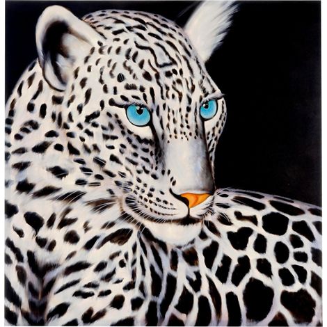 [JAMAIS UTILISÉ] Tableau à l'huile, léopard blanc, peint à la main à 100%, toile de décoration murale XL, 100x100cm