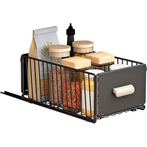 [NEVER USED] Kitchen pull-out drawer, telescopic, 40x30x17 cm, with slides and wooden handle, metal construction for kitchen cabinets
