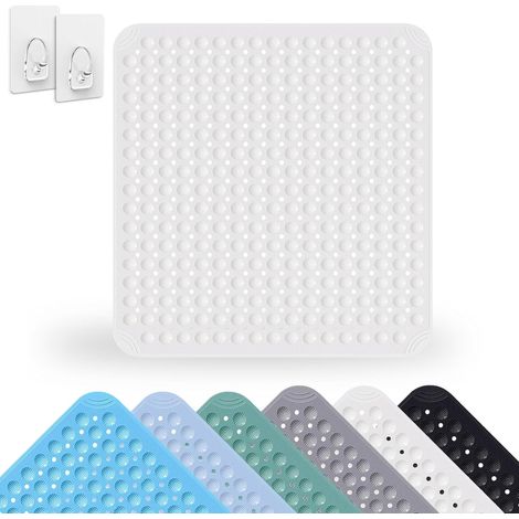 1 Tapis de douche, 80x80 cm Carré PVC, Ventouses et trous drainage, Antidérapant Salle de bain Sauna (1/5)