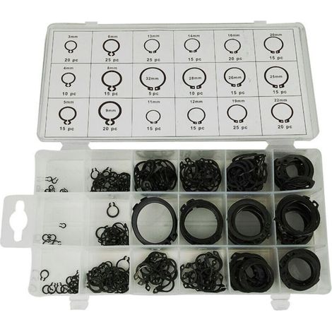 Circlip, 300 clips pour anneau élastique, circlip d'arbre, noir, type C, pour la fixation de circlips externes de roulements, engrenages et poulies (3-32 mm) (1/3)