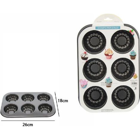 TrAdE Shop Traesio - Stampo Teglia Vassoio Antiaderente 6 Muffin Cupcake Dolci Budino 26x18cm 59959 - (1/2)