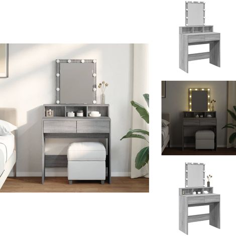 Schminktisch mit LED-Beleuchtung Grau Sonoma 80x41x144,5 cm - Schminktisch - Kosmetikschrank - Schreibtisch - Badezimmermöbel - Grau (1/5)