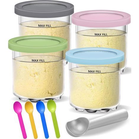 Lot de 4 récipients pour sorbetière Ninja Creami, pots, bols et couvercles compatibles avec machines à glace Ninja Creami NC299AMZ NC300s, accessoires de remplacement pour préparation glacée (1/5)
