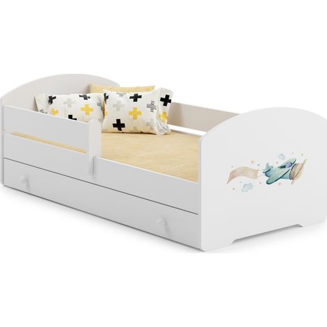 Letto per bambini LUK con cassetto e spondina 160x80 Airplane