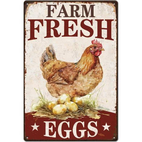 Plaque Metal Vintage Rétro de Poulet et D'Œuf Décor de Signe de Poule Rétro Plaque Murale Decorative pour Maison Salon Café Bar Décor Panneau Decoratif Exterieur Metal (1/5)