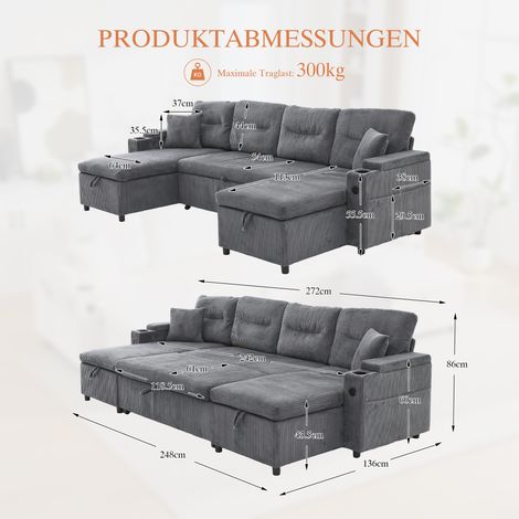 Canapé moderne 4 places en velours avec chaises longues,rangement,porte‑gobelets,USB et couchage escamotable,élégant pour tout salon. (1/5)