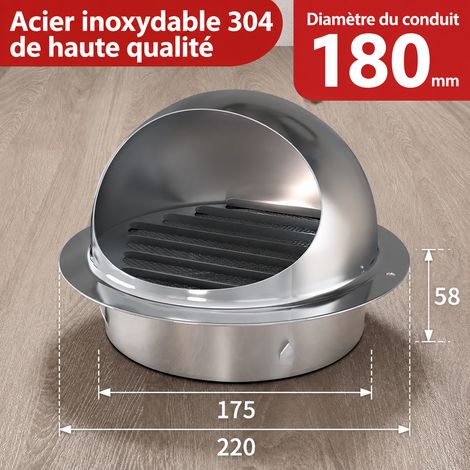 Chapeau de ventilation mural inox 304 extra-épais 180 mm garantie 80 ans indemnisation en cas de rouille 22,5 × 22,5 × 15,5 cm 485 g – Livraison gratuite