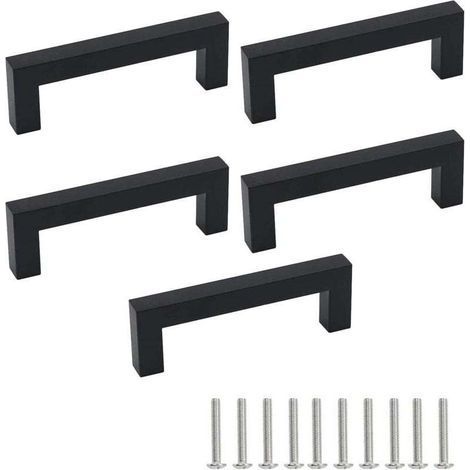 5pcs Black Stainless Steel Cabinet Handle Door Handle Hole Spacing 96mm with Screws (1/4)