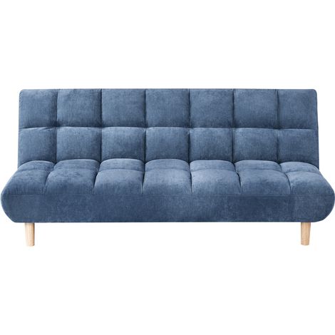 Sofá cama de tela moderno sin reposabrazos 2 plazas con respaldo acolchado y asiento capitoné patas de madera azul Risor